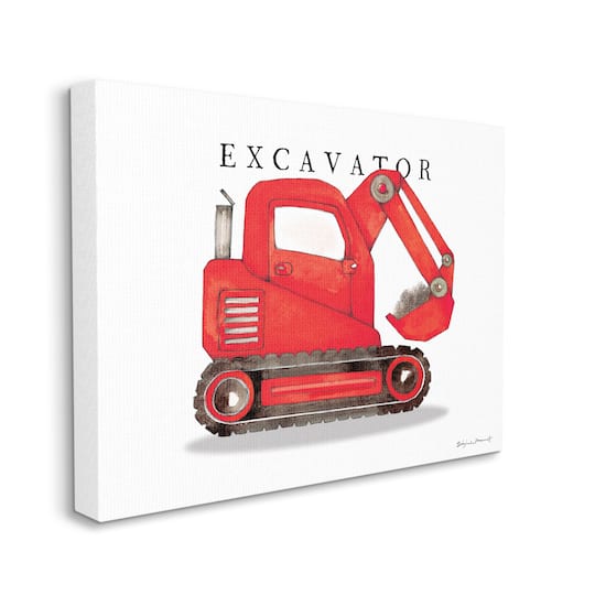 Stupell Industries Red Excavator Truck Traditional Construction Vehicle Canvas Wall Art